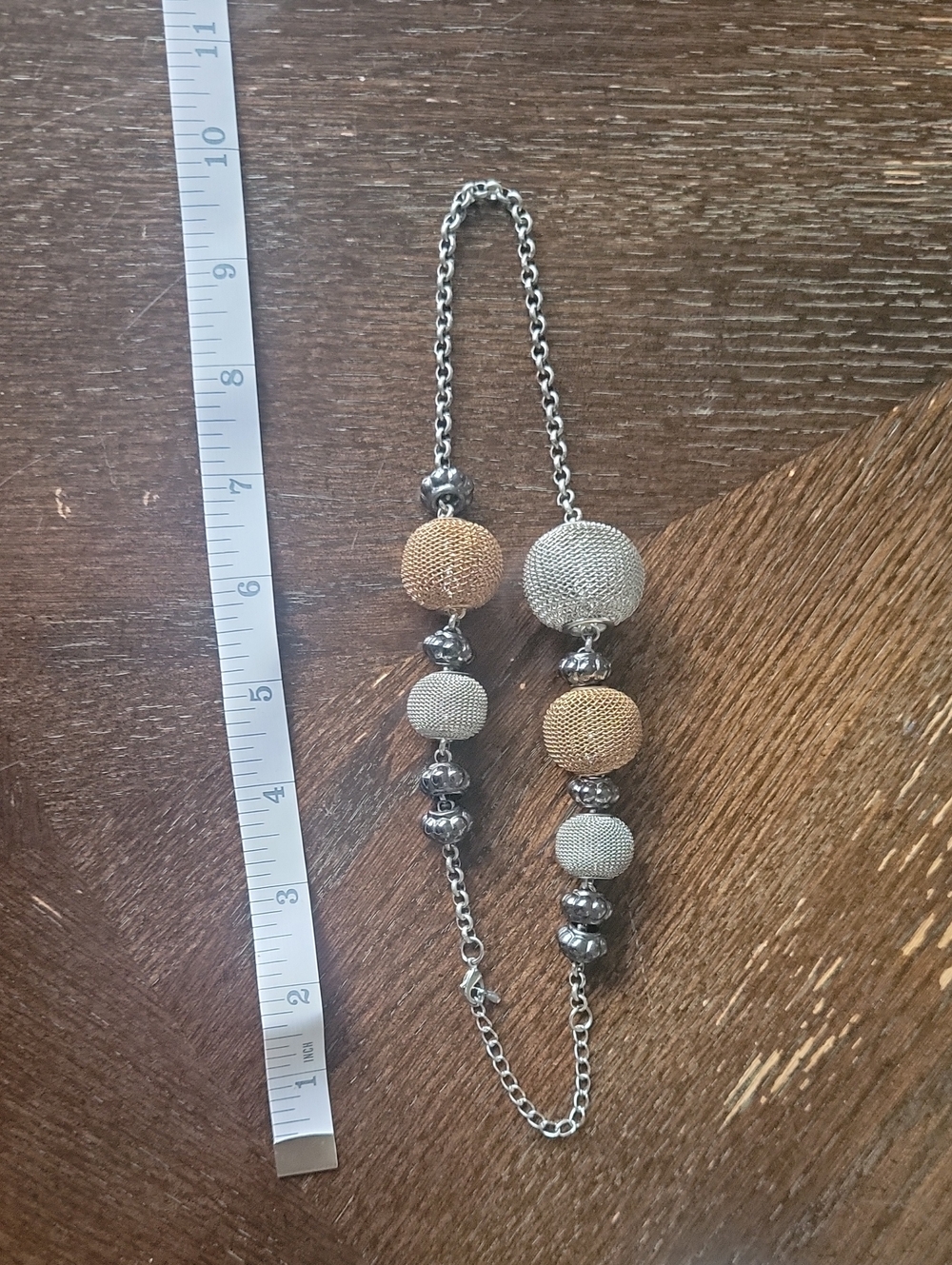 Vintage Chain Necklace with Gold and Silver Colored Mesh Beads